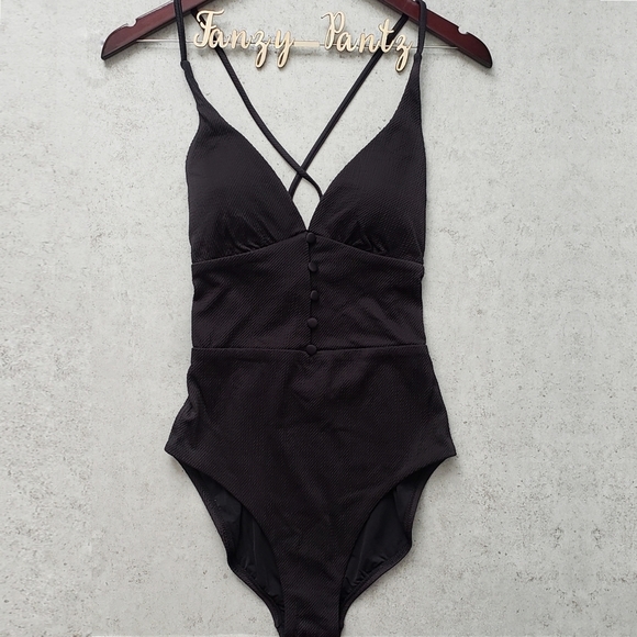 Red Carter Juanita One Piece Swimsuit NEW button front black - Picture 2 of 6
